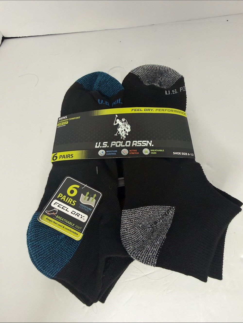 U.S. Polo Assn. Men’s Low Cut Performance Socks 6 Pair multicolored NWT